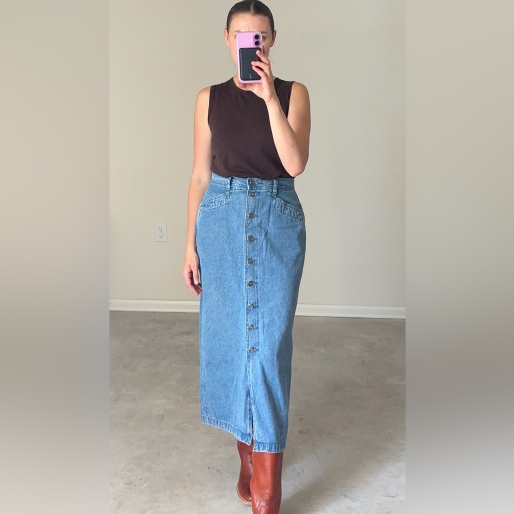 Vintage Long Denim Maxi Midi Button-Front Skirt 100% cotton Women’s 14” waist - Picture 10 of 10